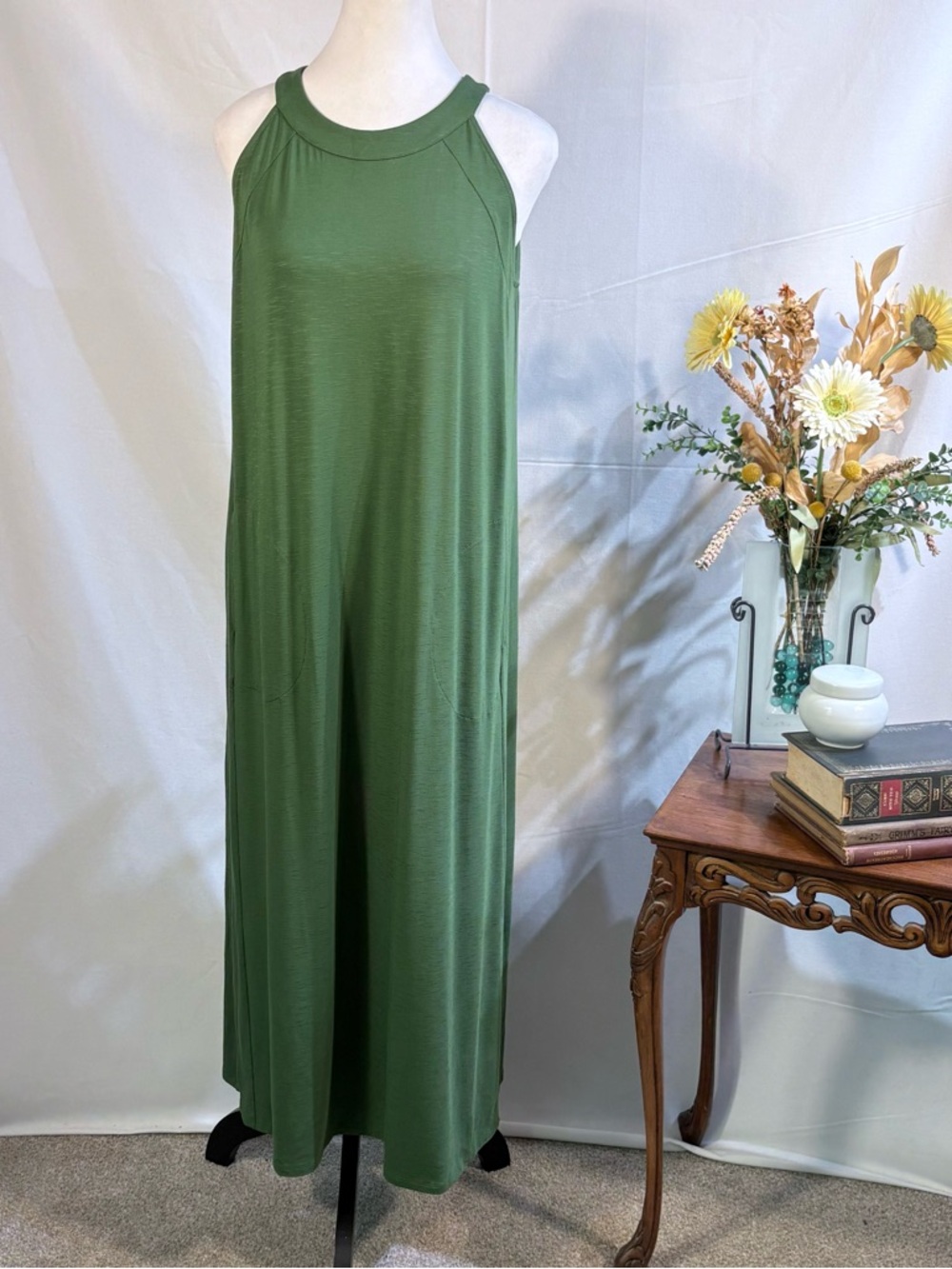 NWT J. Jill Palm Green Sleeveless Maxi Dress Pockets Sz Small Petite💛 - Picture 11 of 11